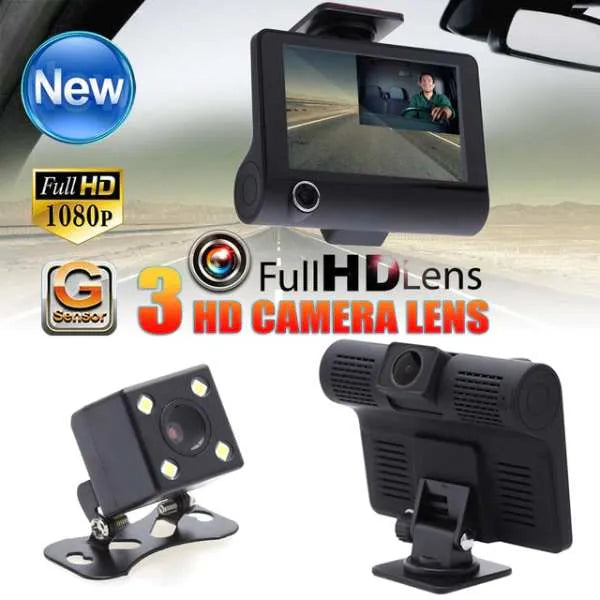 HD Triple Lens Universal Car DVR Dash Cam – Night Vision + Rear View | Drive Safer Now!