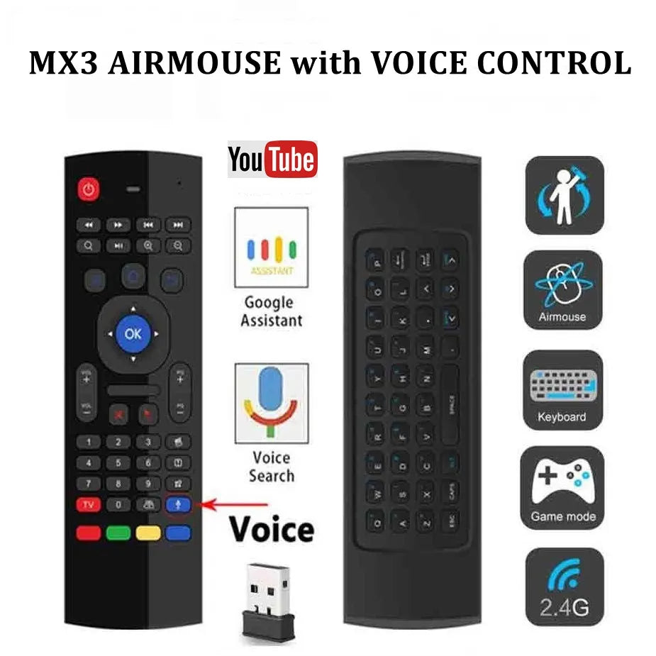 Air Mouse , voice command and keyboard 3 in 1  ( All Android TVs, Smart TVs, TV boxes, TCL TVs, HTPCs, Hisence TVs) Imported