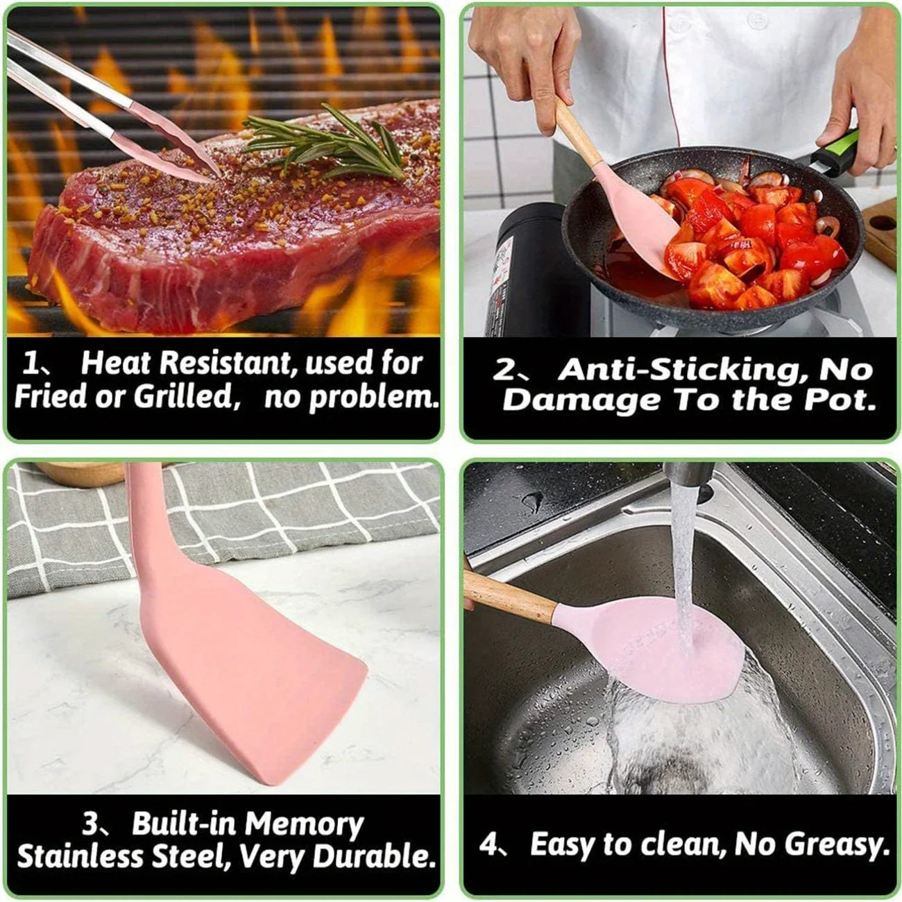 Original China Imported 12 Pcs Silicone Kitchen Set Wooden Handle and Storage Box