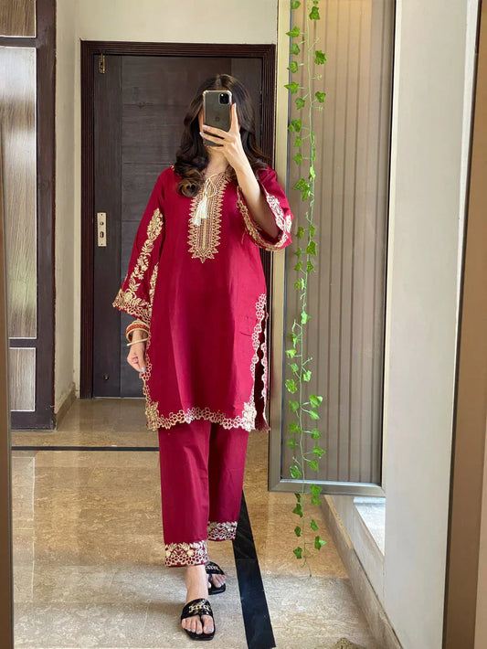 Sequence Embroidered Cotton 2pcs